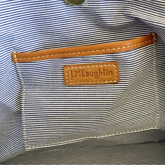 J. McLaughlin Bags J Mclaughlin Woven Tote Tan Leather Trim Blue Stripe Shoulder Bag Coastal